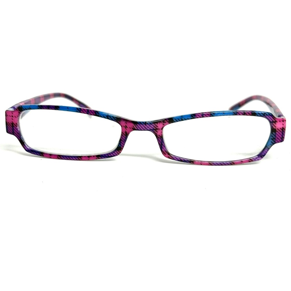 Pink Blue Plaid Rectangular Eyeglasses Full Rim Multi Color Frames 24863